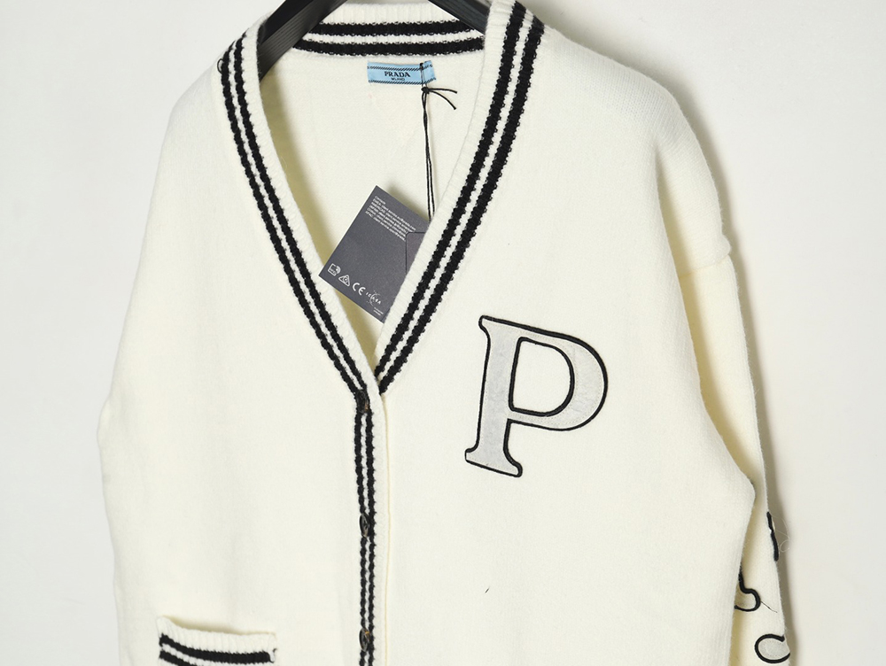Prada Embroidered Preppy Cardigan Sweater