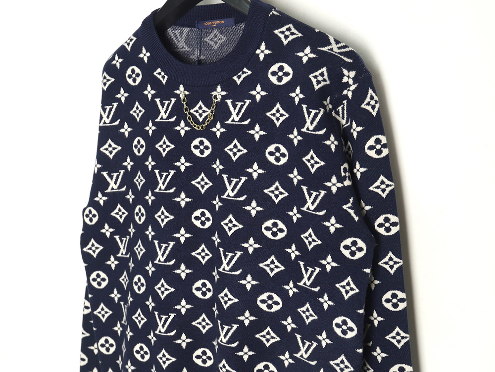Louis Vuitton chain all over print monogram round neck sweater TSK1