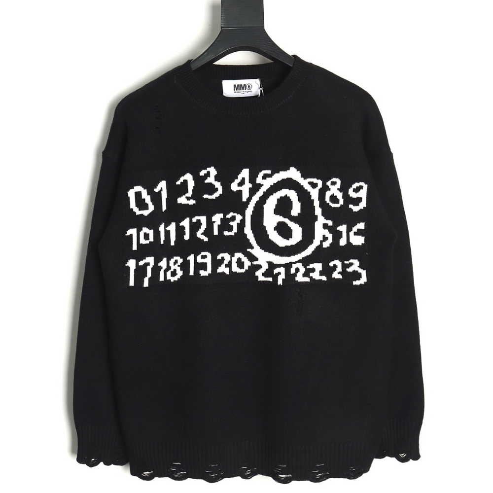 Maison Margiela Numbers distressed knitted crewneck sweater