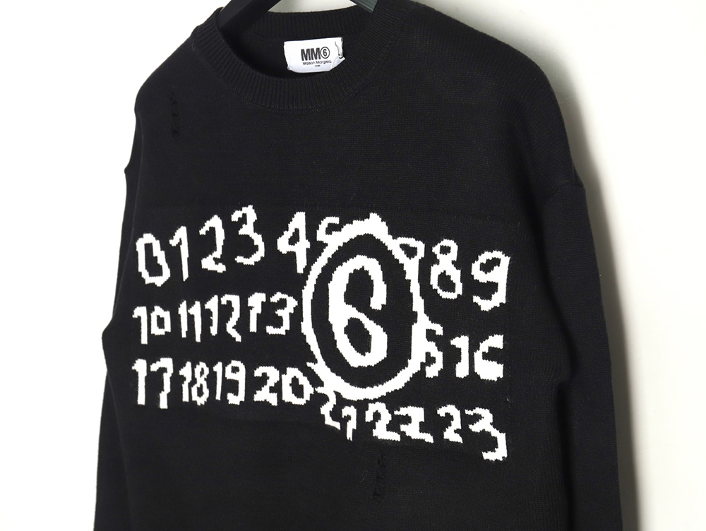 Maison Margiela Numbers distressed knitted crewneck sweater