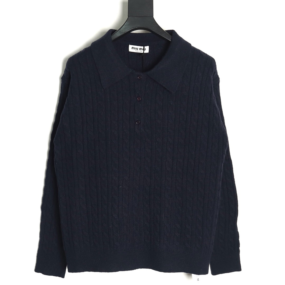 Miu Miu cable cashmere POLO collar sweater