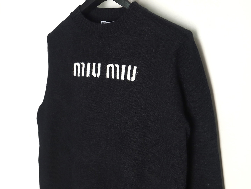 Miu Miu Lettering Jacquard Long Sleeve Crewneck Sweater