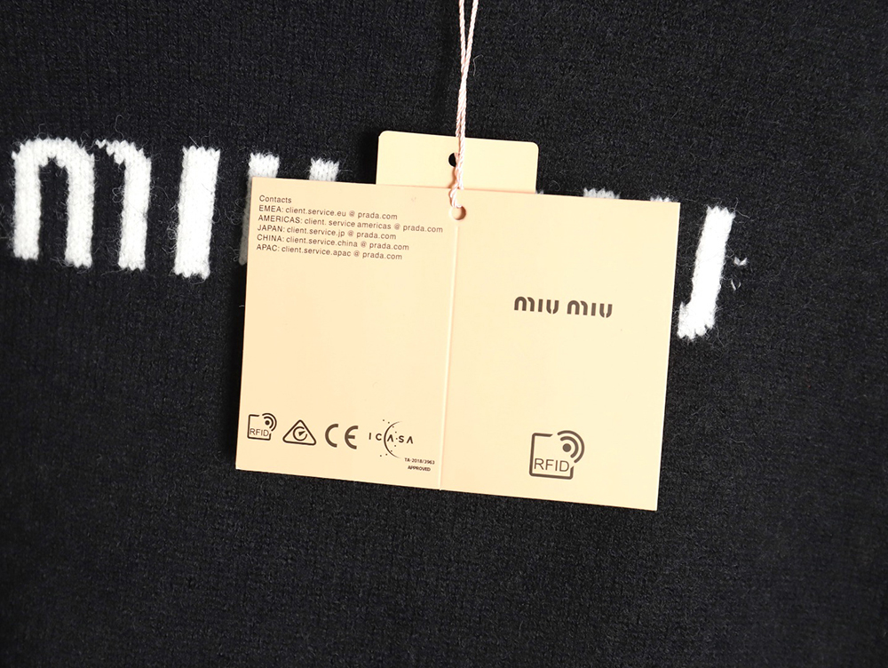 Miu Miu Lettering Jacquard Long Sleeve Crewneck Sweater
