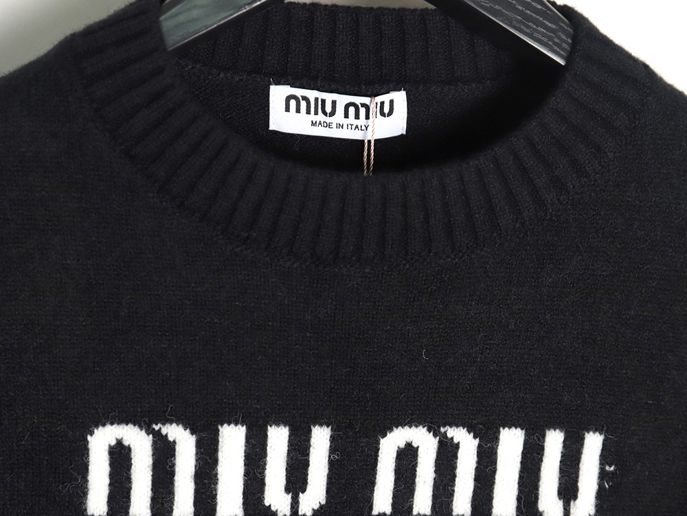 Miu Miu Lettering Jacquard Long Sleeve Crewneck Sweater
