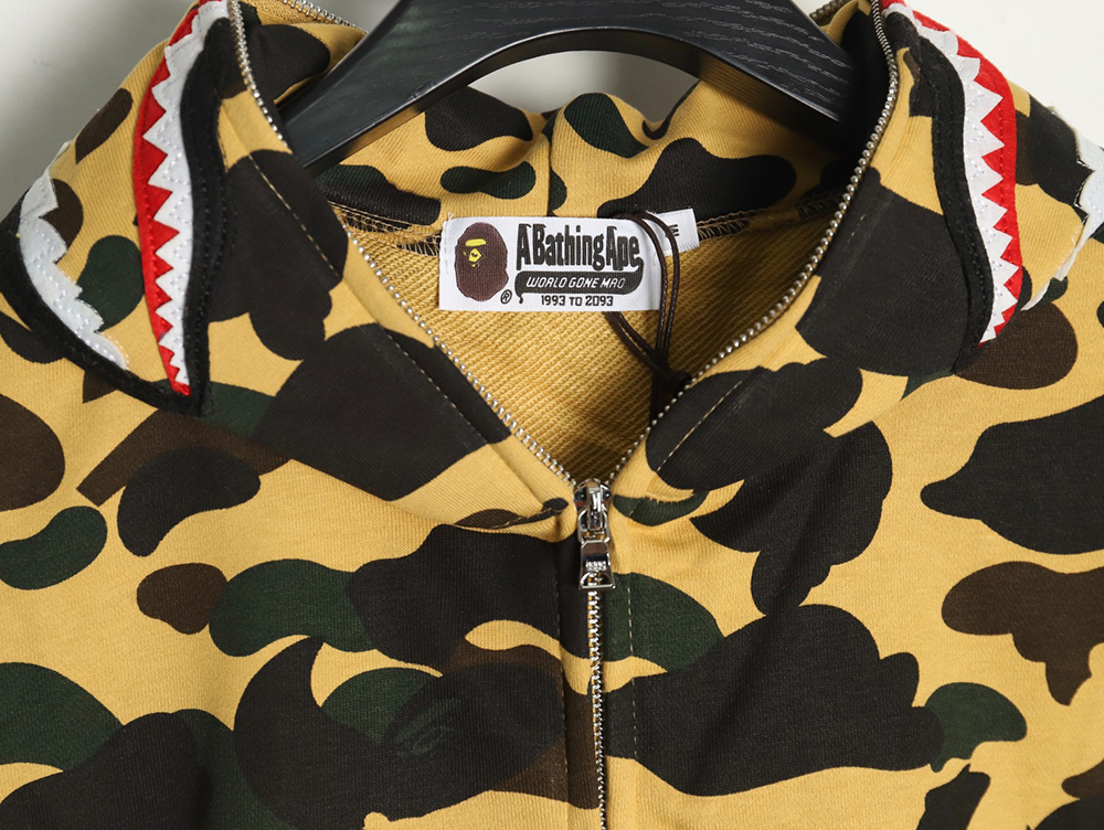 BAPE shark head tiger head zipper camouflage double hooded hoodie