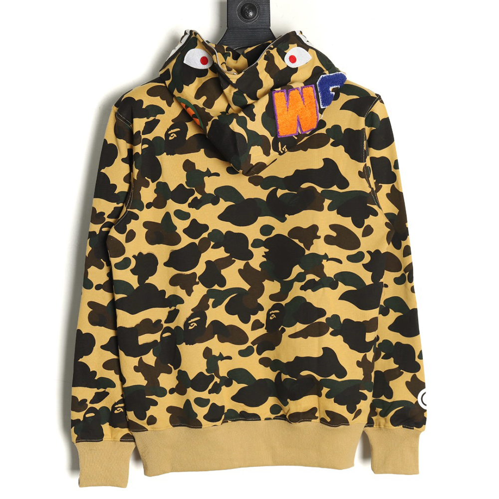 BAPE shark head tiger head zipper camouflage double hooded hoodie
