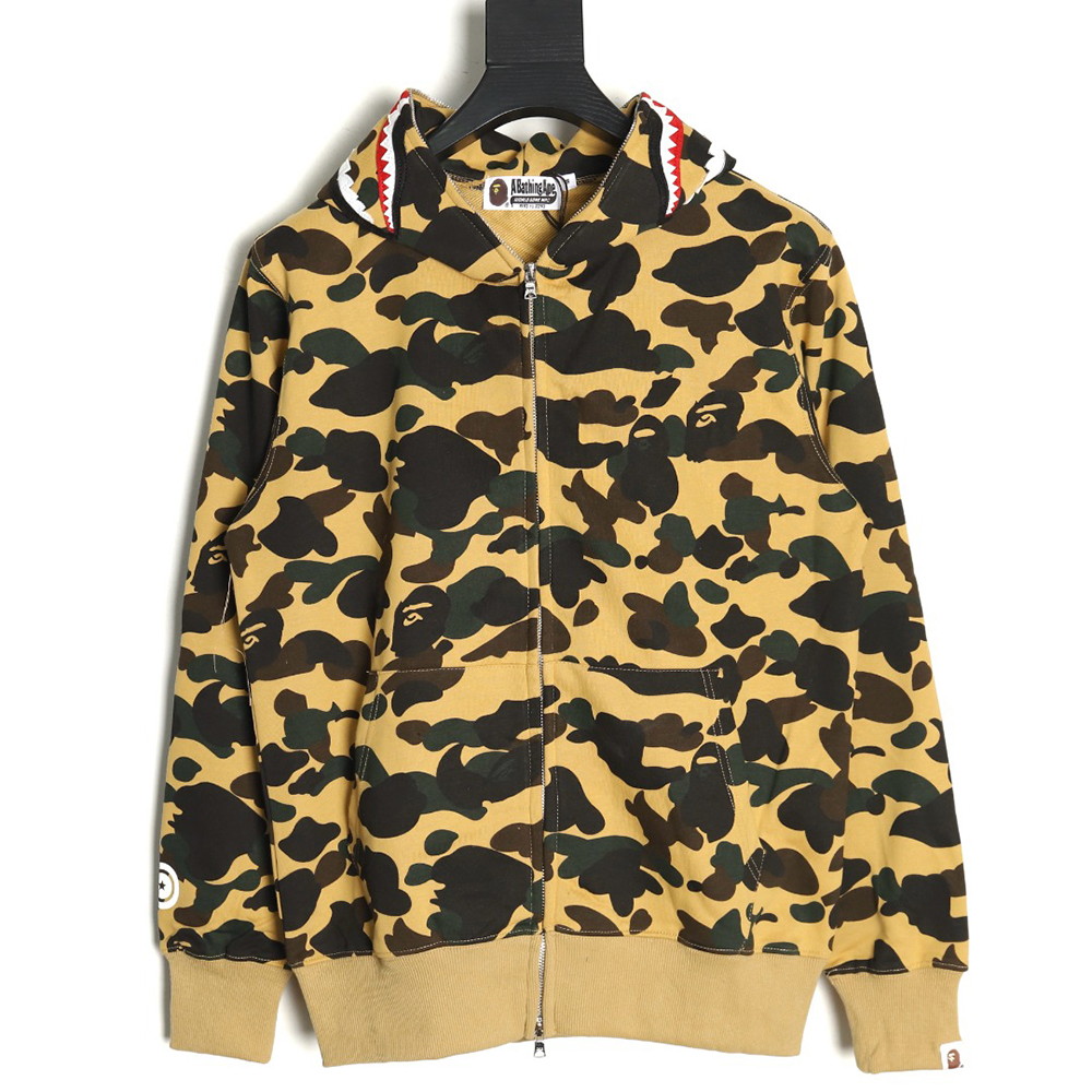 BAPE shark head tiger head zipper camouflage double hooded hoodie