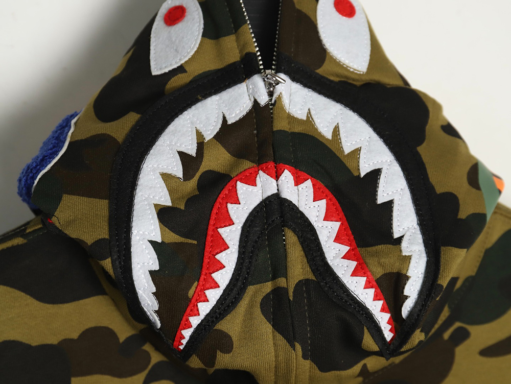BAPE shark head tiger head zipper camouflage double hooded hoodie TSK1