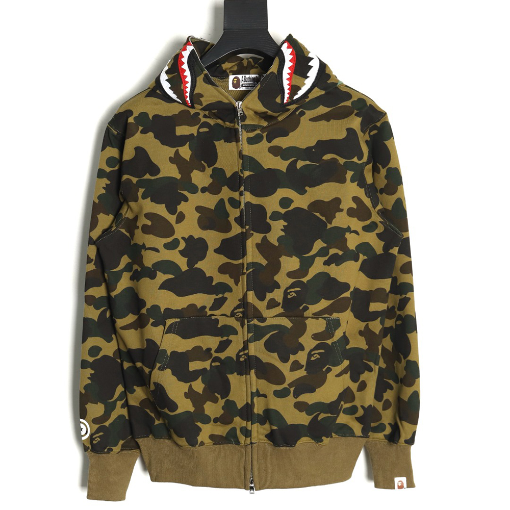BAPE shark head tiger head zipper camouflage double hooded hoodie TSK1