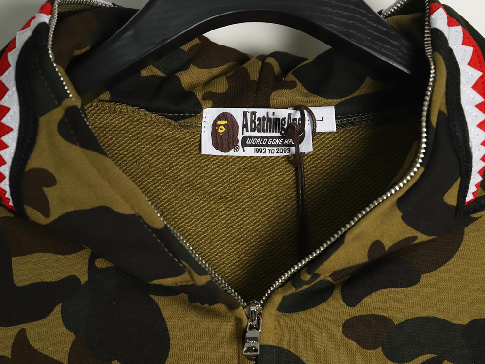 BAPE shark head tiger head zipper camouflage double hooded hoodie TSK1