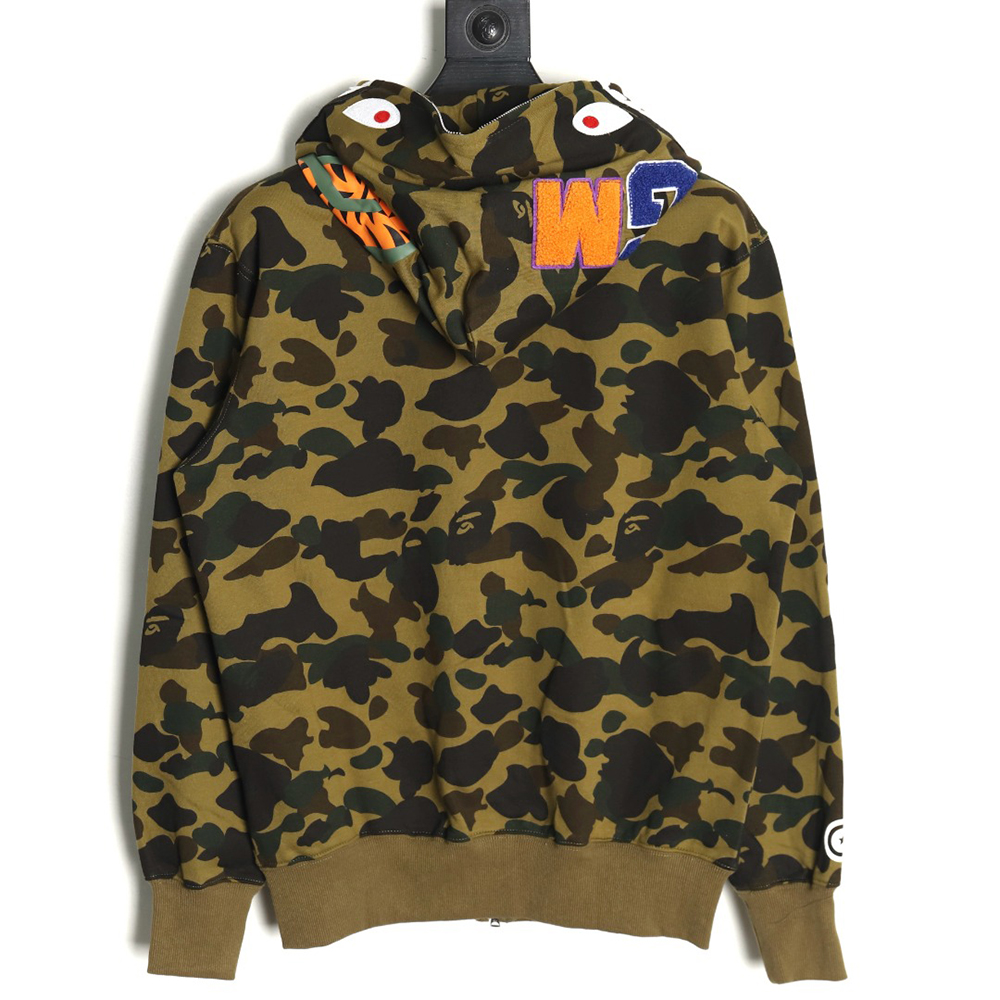 BAPE shark head tiger head zipper camouflage double hooded hoodie TSK1