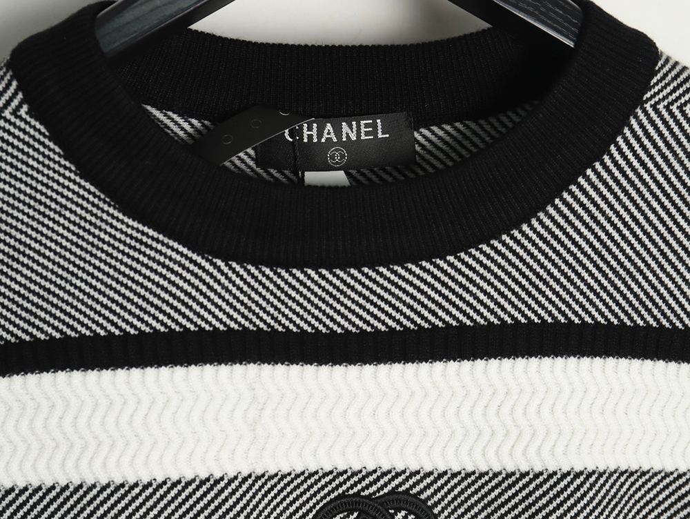 Chanel Double CC Logo Embroidered Striped Knitted Pullover