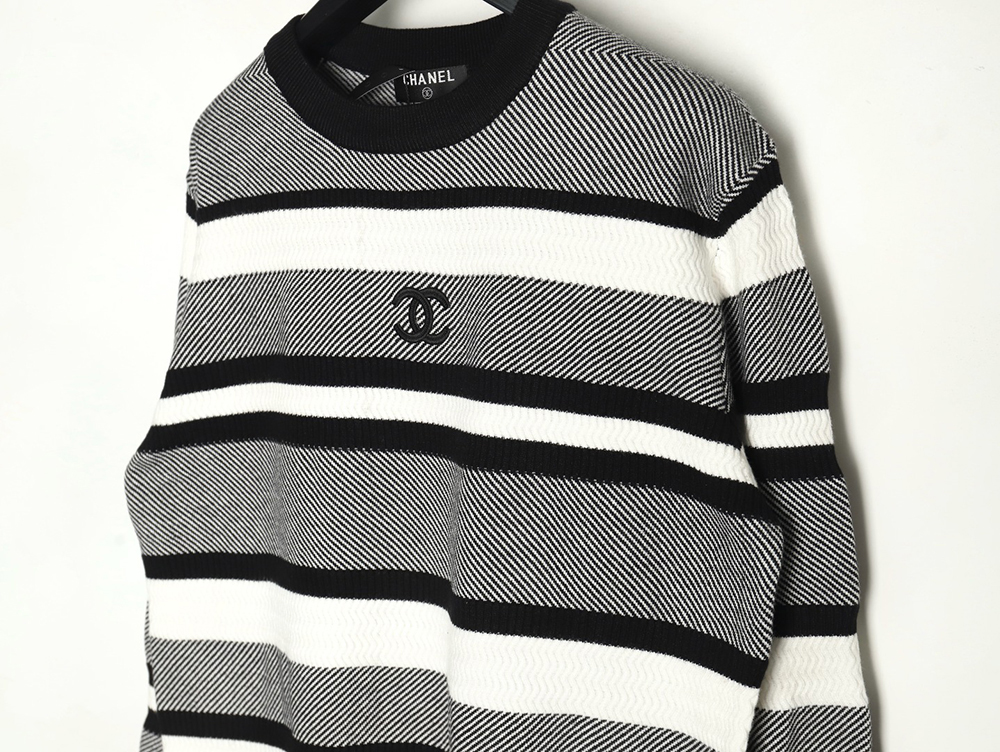 Chanel Double CC Logo Embroidered Striped Knitted Pullover