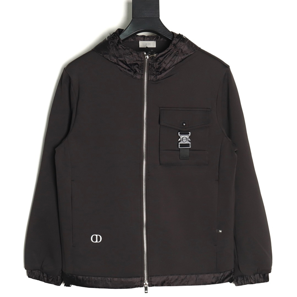 Dior patchwork letter embroidered hooded jacket