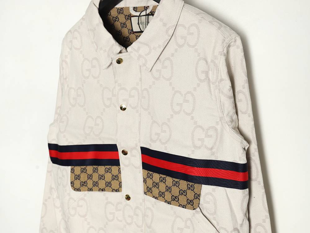 Gucci Double G all-over jacquard patchwork ivory denim jacket