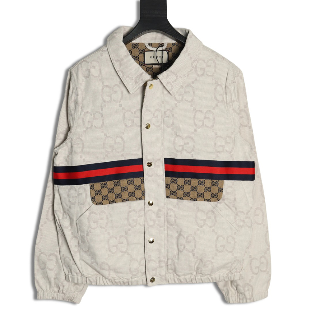 Gucci Double G all-over jacquard patchwork ivory denim jacket
