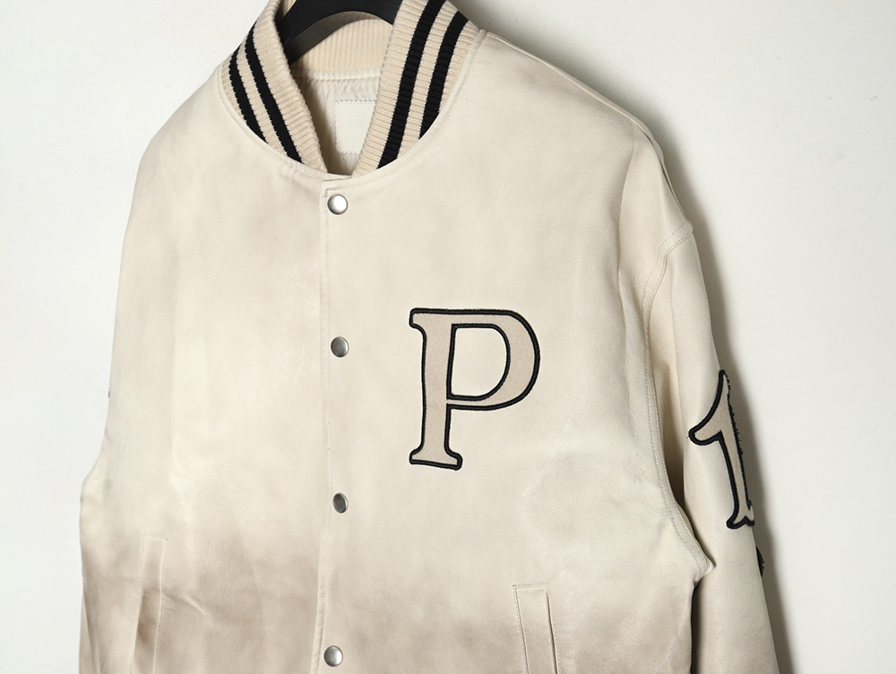 Prada P logo leather bomber jacket