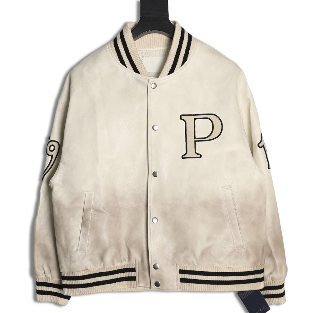 Prada P logo leather bomber jacket
