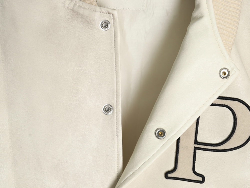 Prada P logo leather bomber jacket