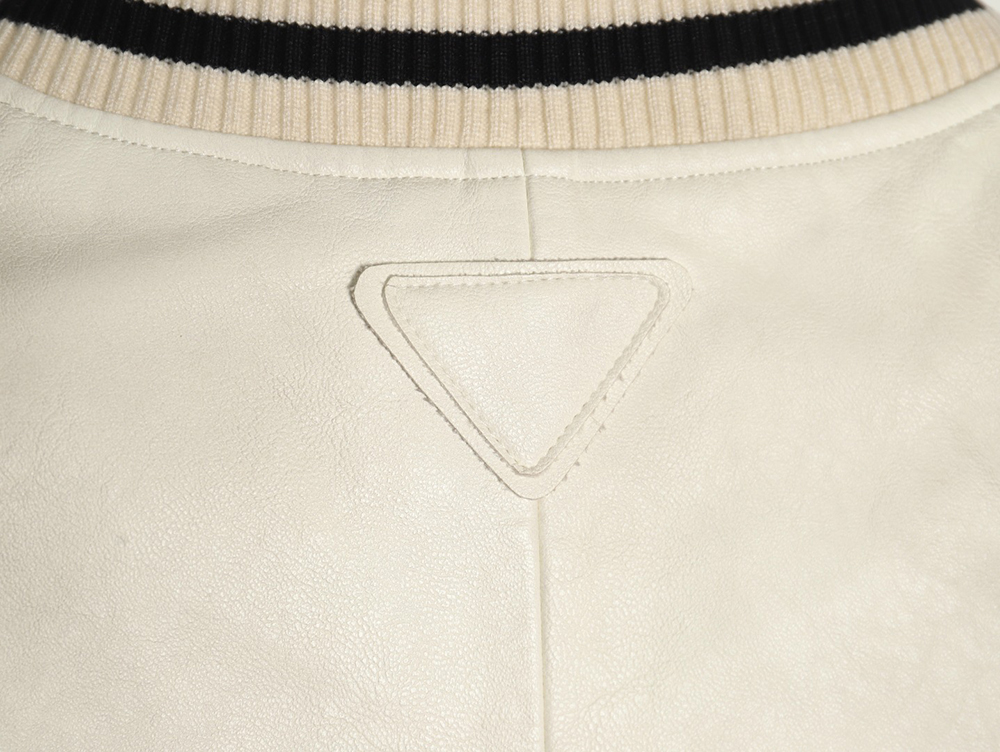 Prada P logo leather bomber jacket