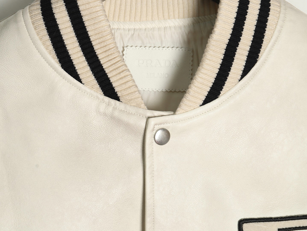 Prada P logo leather bomber jacket