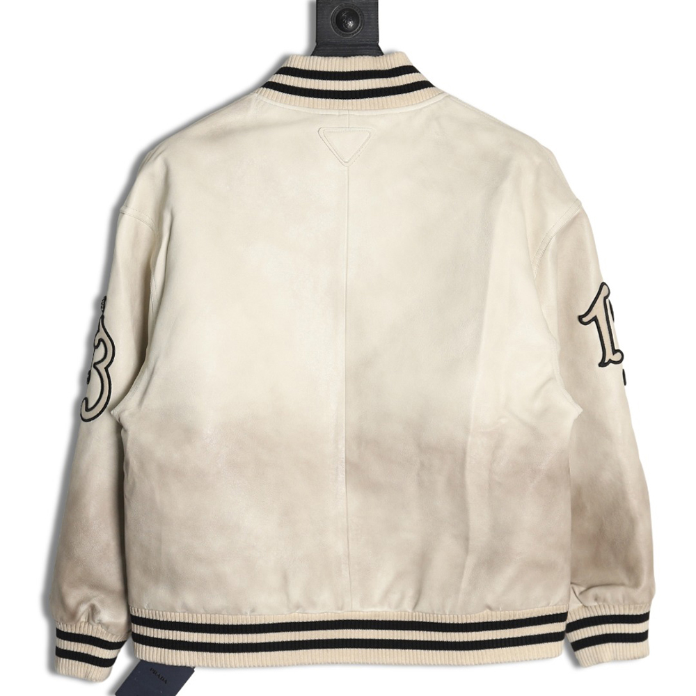Prada P logo leather bomber jacket
