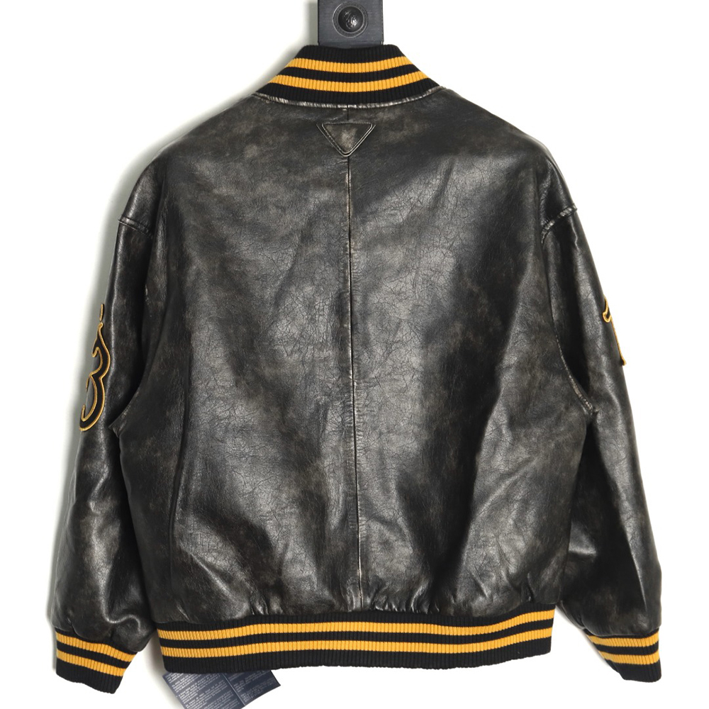 Prada P logo leather bomber jacket TSK1
