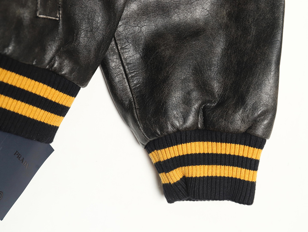 Prada P logo leather bomber jacket TSK1