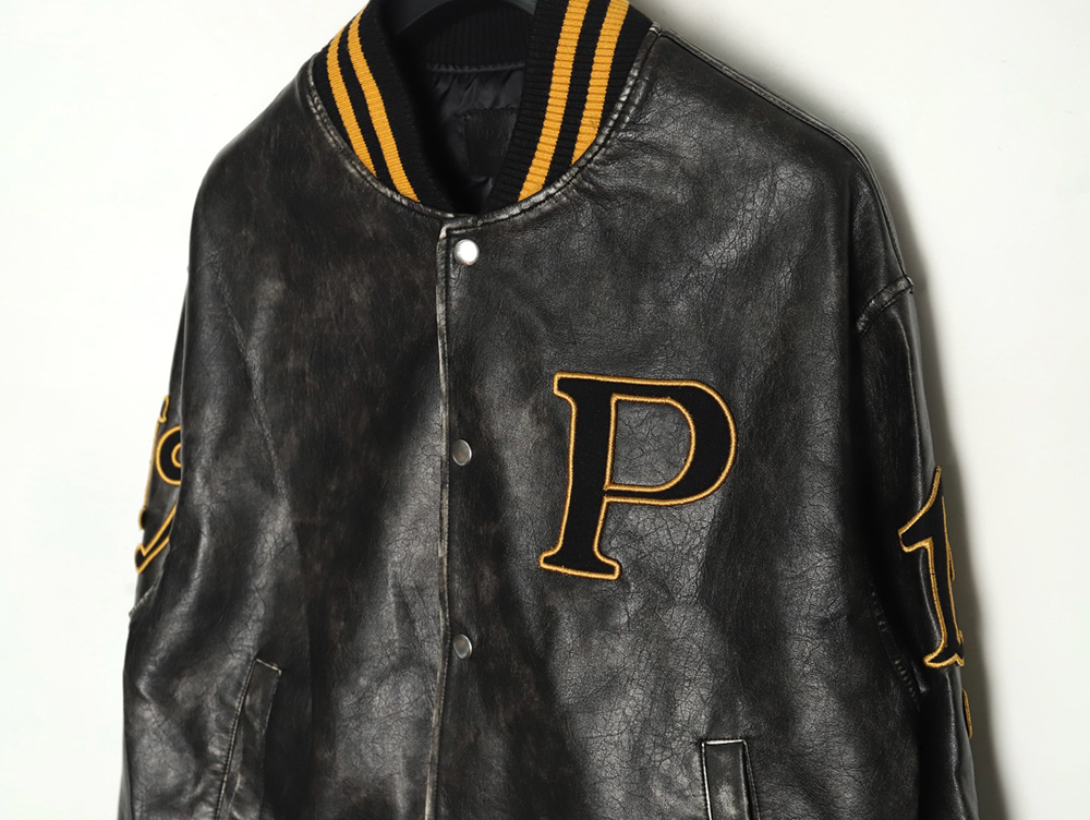 Prada P logo leather bomber jacket TSK1