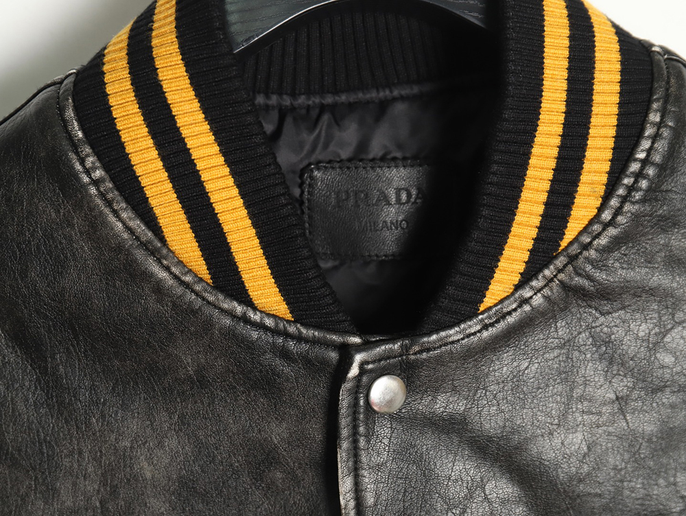 Prada P logo leather bomber jacket TSK1
