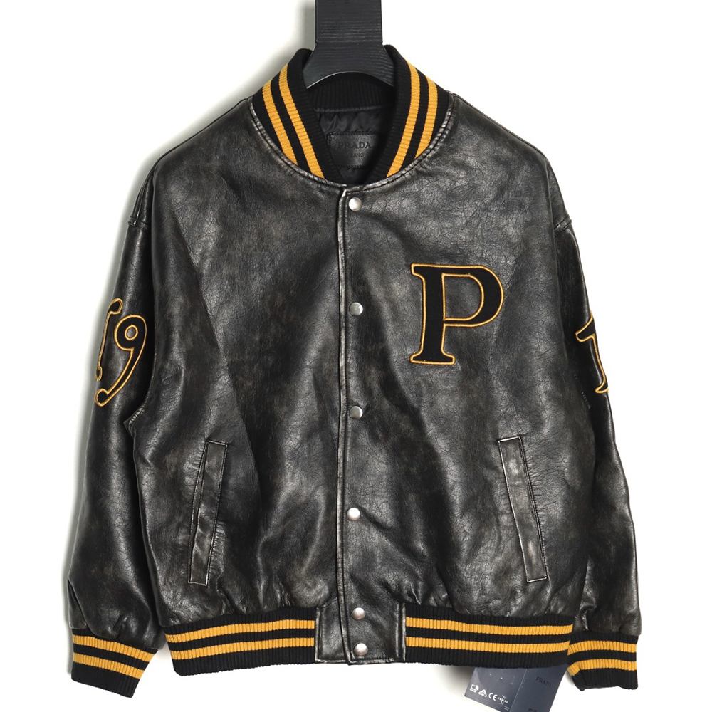 Prada P logo leather bomber jacket TSK1