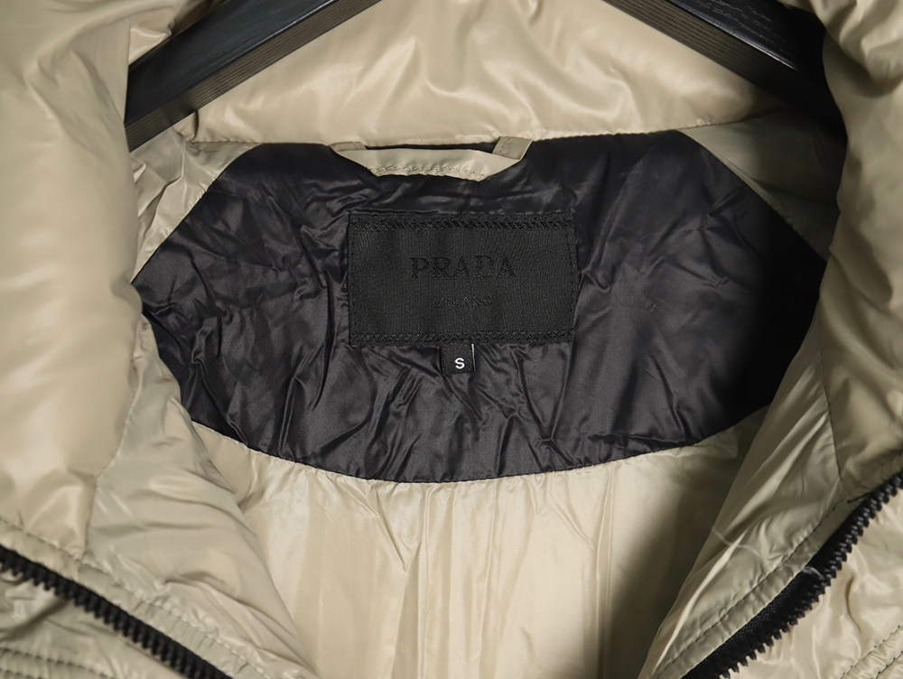 Prada metal triangle logo wide brim hooded down jacket