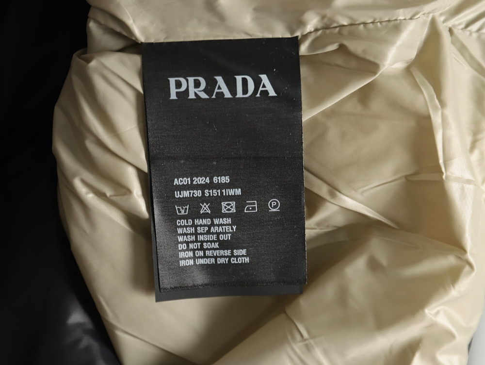 Prada metal triangle logo wide brim hooded down jacket