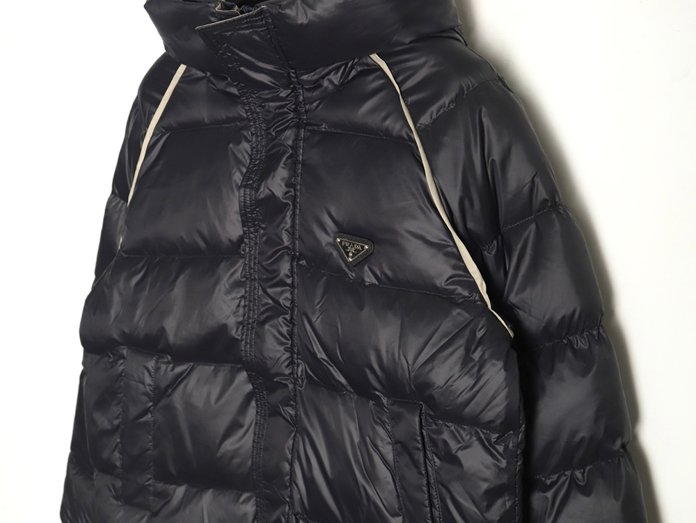 Prada metal triangle logo wide brim hooded down jacket