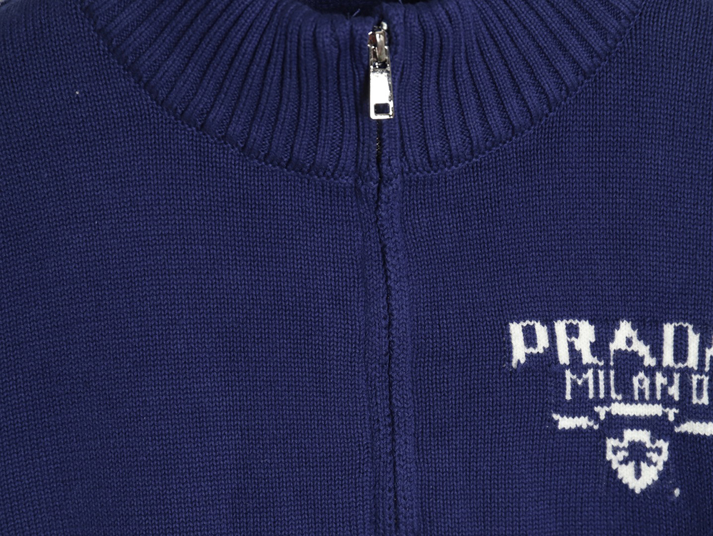 Prada Chest Lettering Half Zip Knit Sweater
