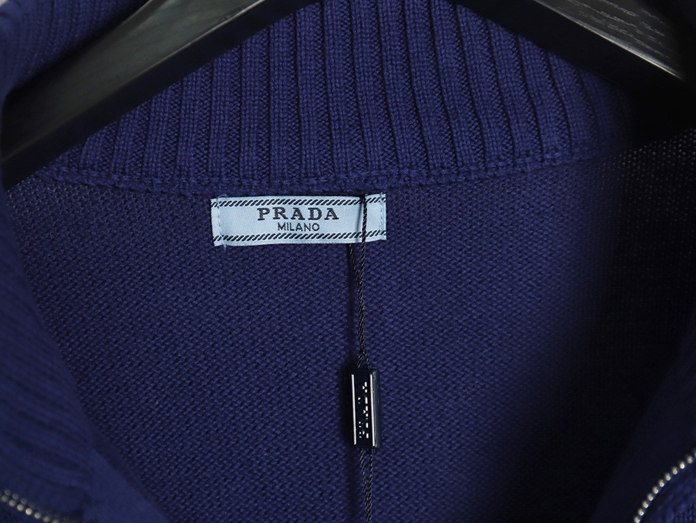 Prada Chest Lettering Half Zip Knit Sweater
