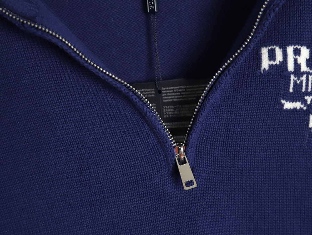 Prada Chest Lettering Half Zip Knit Sweater