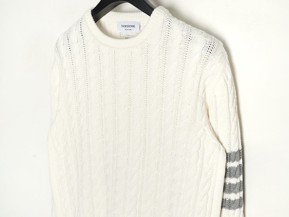Thom Browne Four-Strip Cable Crewneck Sweater