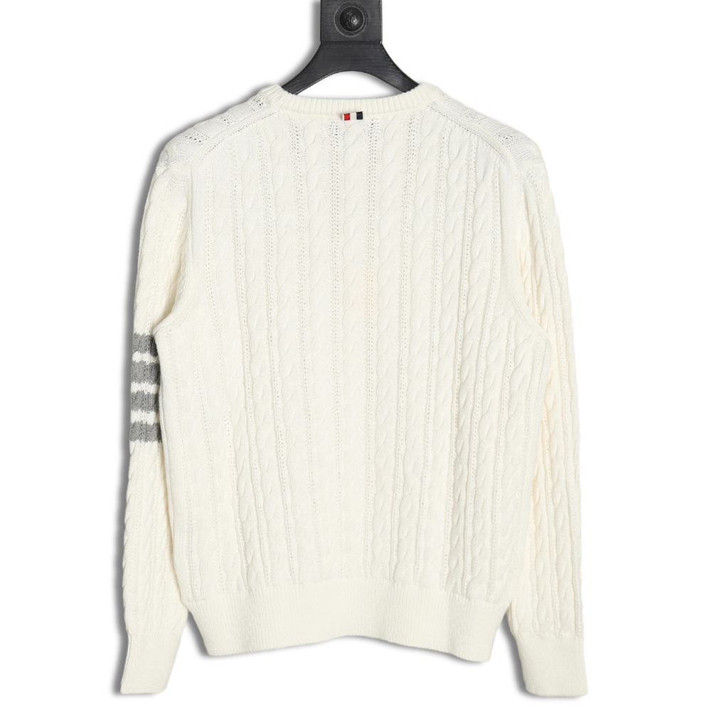 Thom Browne Four-Strip Cable Crewneck Sweater