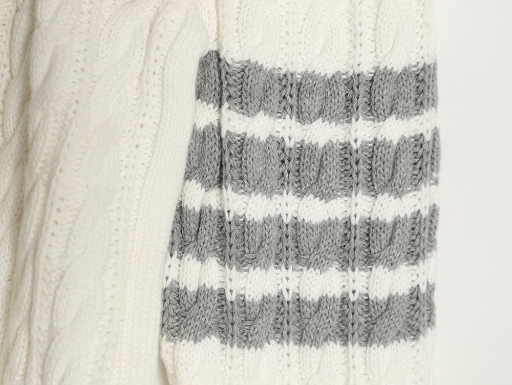 Thom Browne Four-Strip Cable Crewneck Sweater