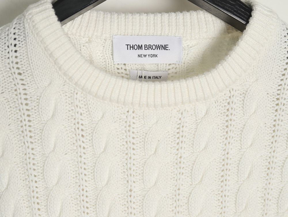 Thom Browne Four-Strip Cable Crewneck Sweater