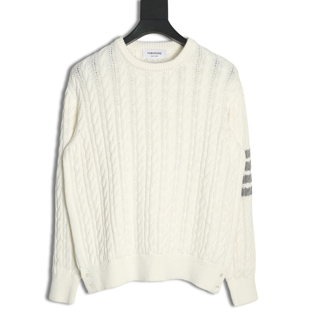 Thom Browne Four-Strip Cable Crewneck Sweater