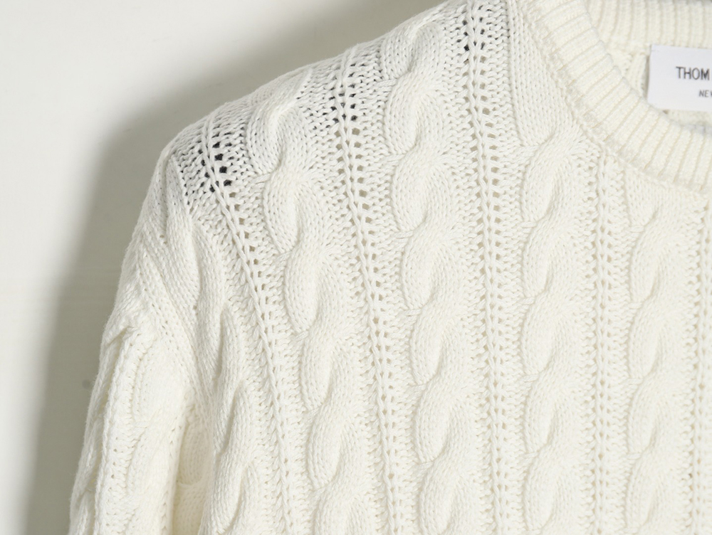 Thom Browne Four-Strip Cable Crewneck Sweater