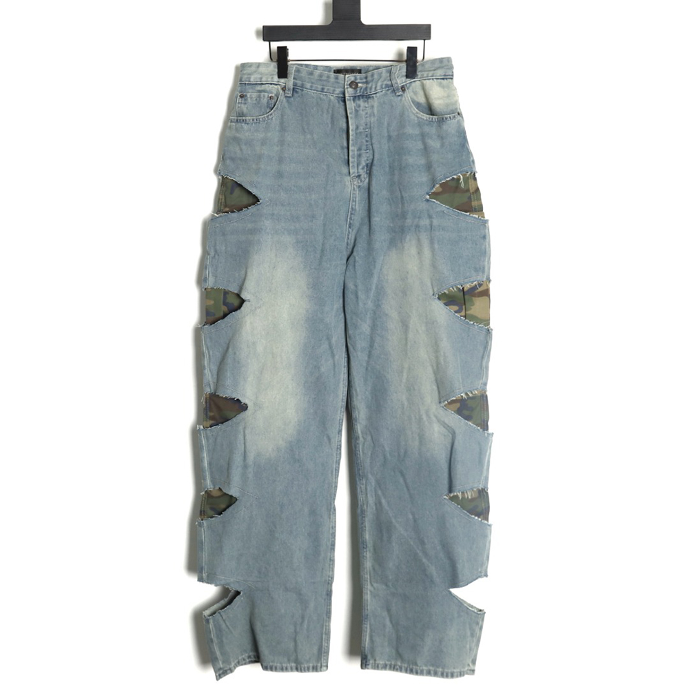 Balenciaga ripped camouflage double jeans