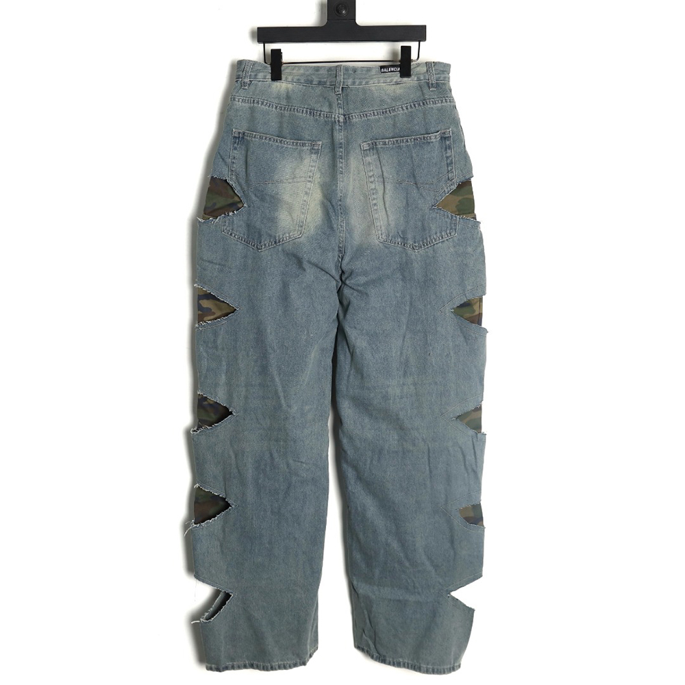 Balenciaga ripped camouflage double jeans
