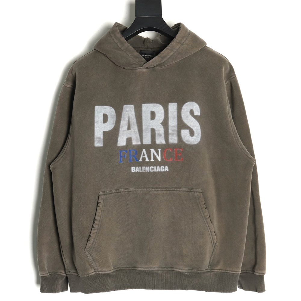 Balenciaga "PARIS" letter print velvet hooded sweatshirt