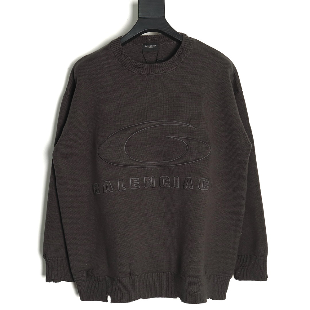 Balenciaga embossed three-dimensional lettering hole knit sweater TSK1