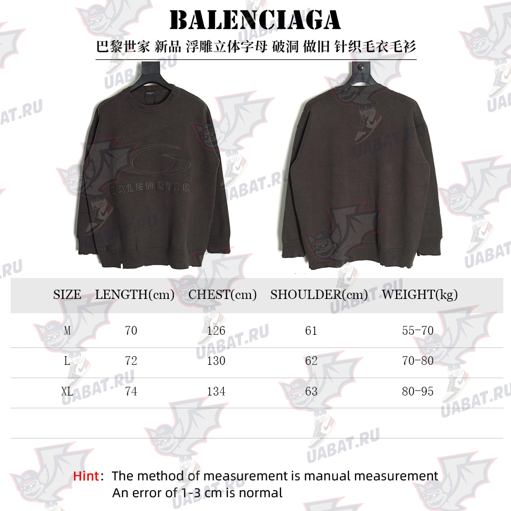 Balenciaga embossed three-dimensional lettering hole knit sweater TSK1