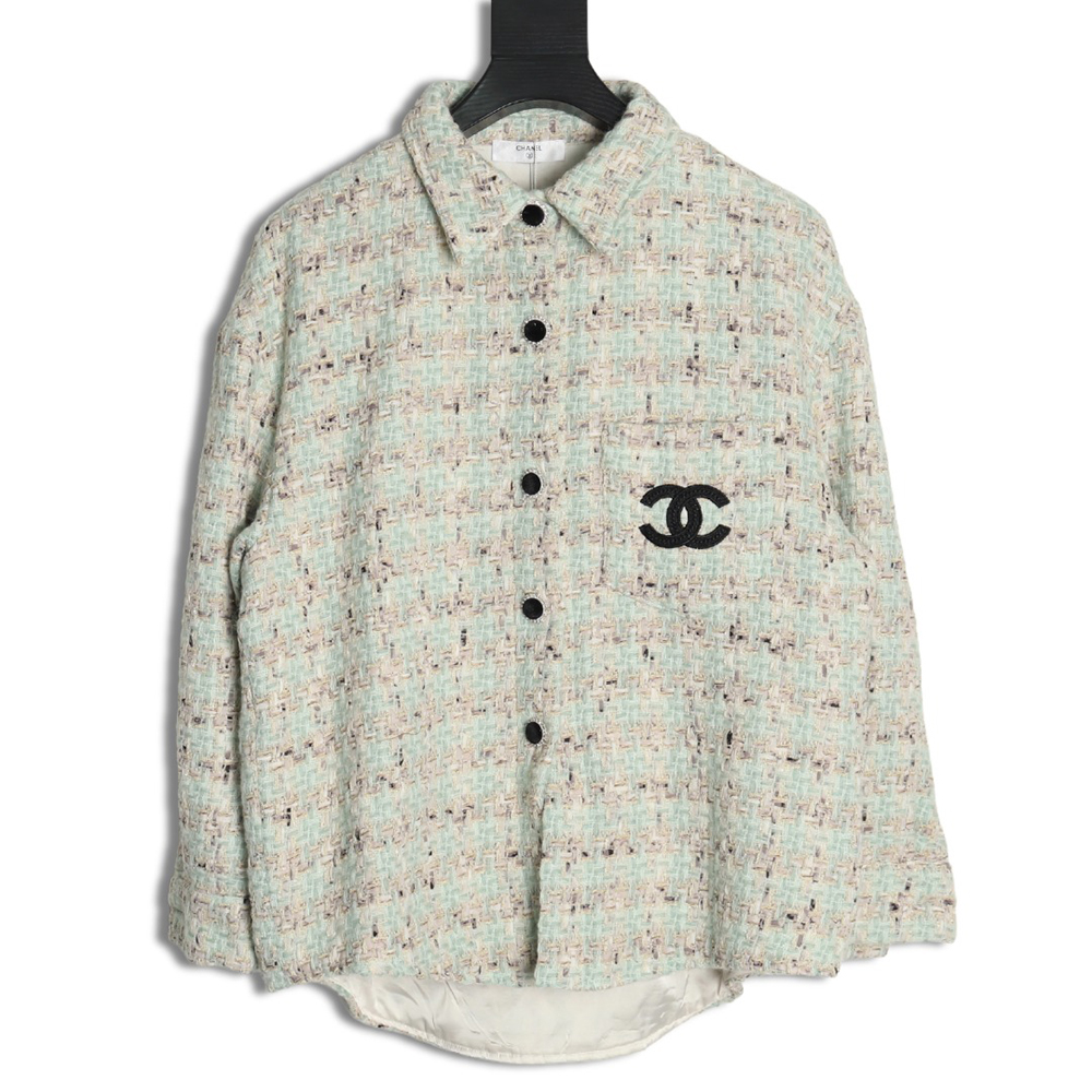 Chanel Haute Couture Silver Woven Check Shirt Jacket
