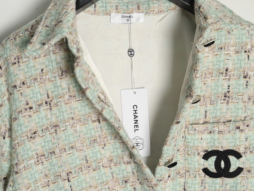 Chanel Haute Couture Silver Woven Check Shirt Jacket